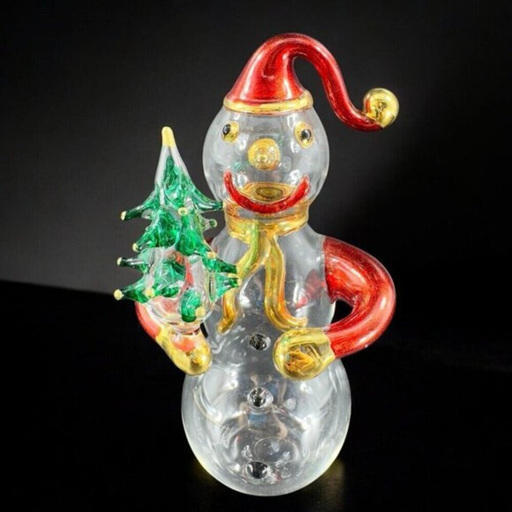 Italian Glass Holiday Snowman Figurine Hand Crafted In Italy Flushed Hollow‎ VTG